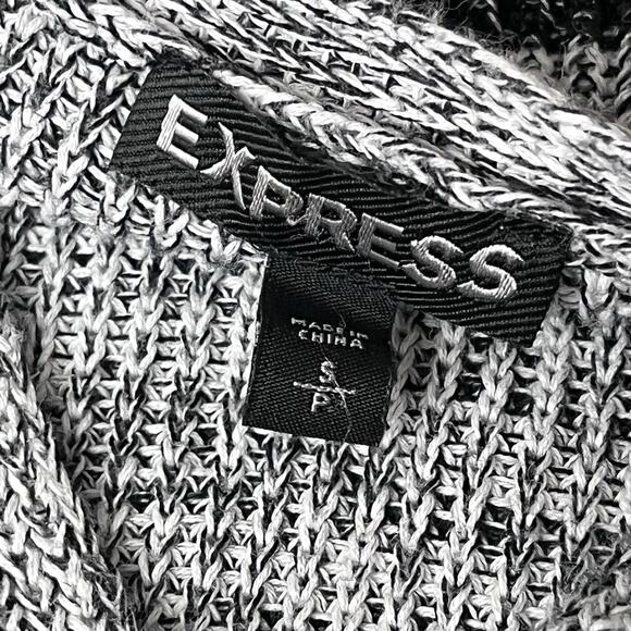 Express Y2K Striped Sweater Tunic S Grey Black Cotton V Neck Soft Knit Cozy - Picture 8 of 9